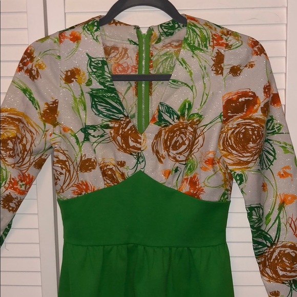 Vintage polyester green brown maxi dress 70s 1970s - Picture 3 of 3